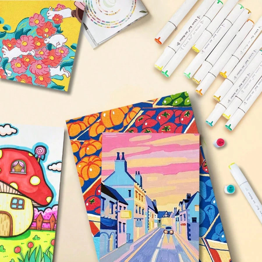 Caneta Marcadores com Ponta Dupla Chen Rui Art Markers 168 Cores + 3 Livro Bobbie Goods