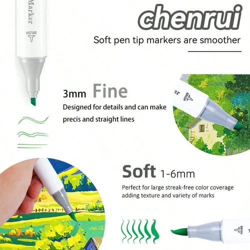 Caneta Marcadores com Ponta Dupla Chen Rui Art Markers 100 Cores + 3 Livro Bobbie Goods