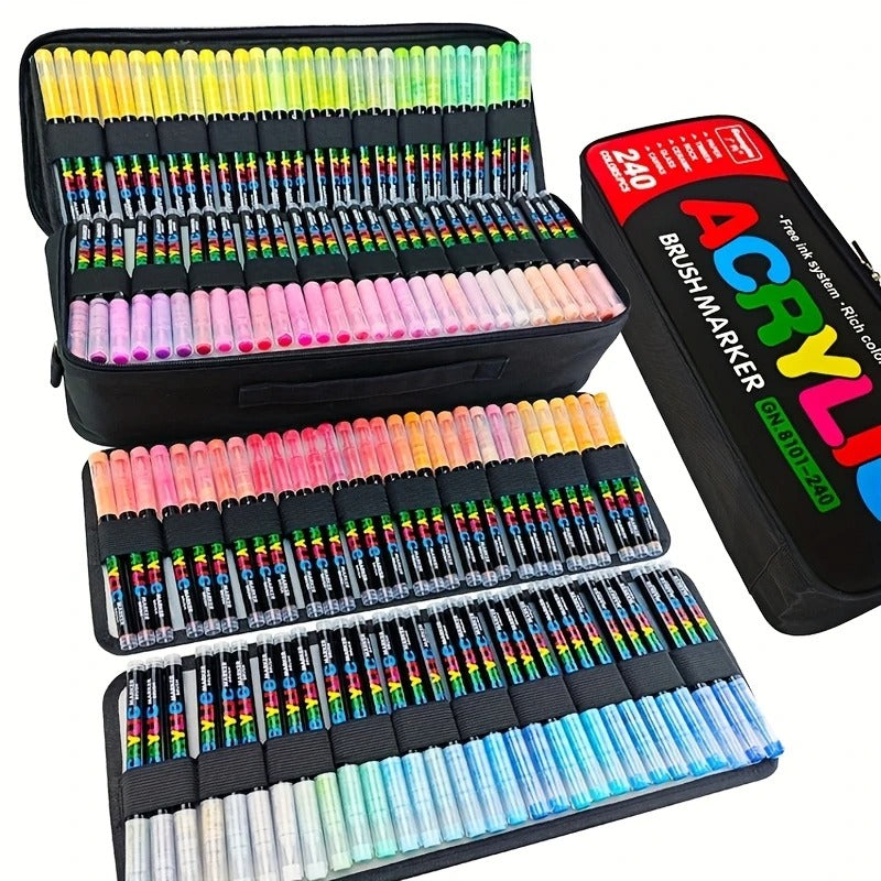 Kit de Canetas Acrylic Premium 240 Cores Bolsa organizadora + 3 Livro Bobbie Goods