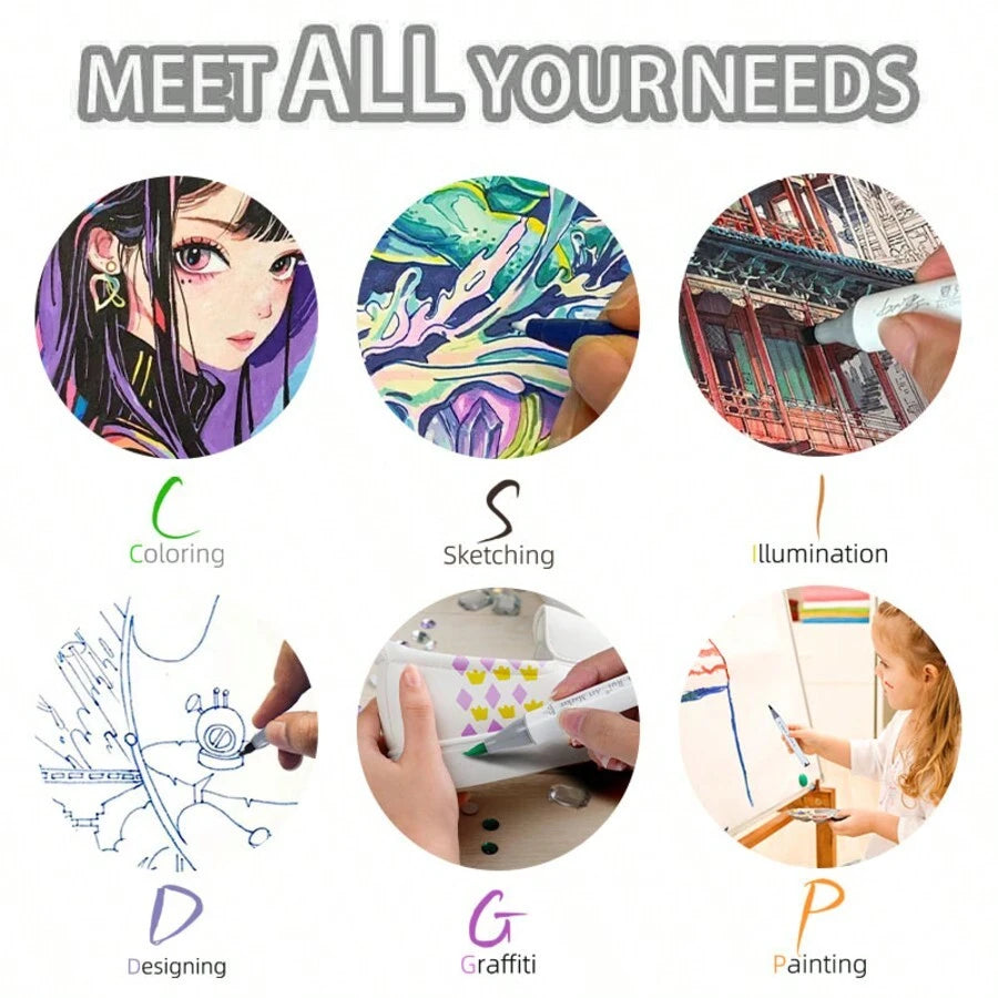 Caneta Marcadores com Ponta Dupla Chen Rui Art Markers 168 Cores + 3 Livro Bobbie Goods