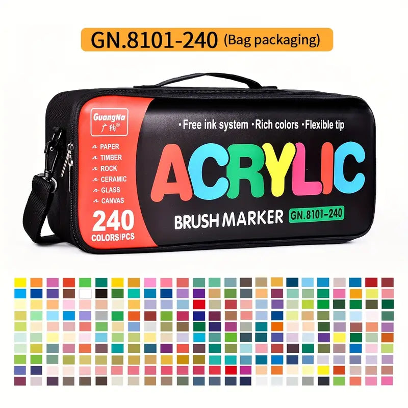 Kit de Canetas Acrylic Premium 240 Cores Bolsa organizadora + 3 Livro Bobbie Goods
