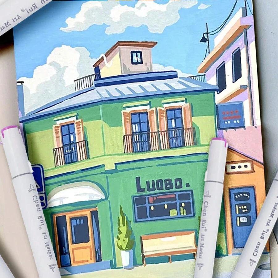 Caneta Marcadores com Ponta Dupla Chen Rui Art Markers 168 Cores + 3 Livro Bobbie Goods