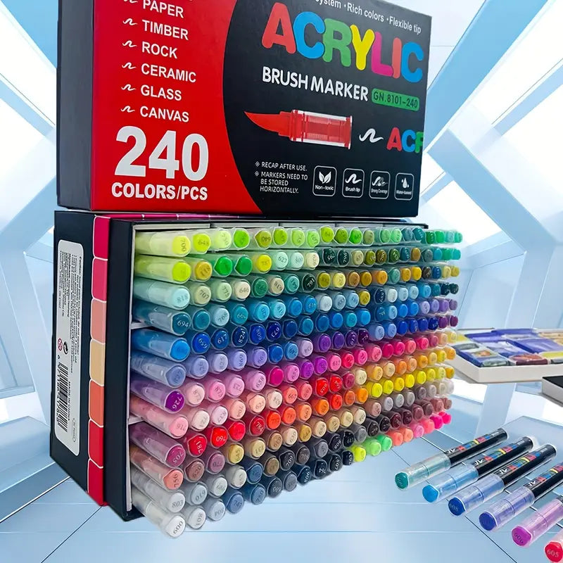 Kit de Canetas Acrylic Premium 240 Cores Bolsa organizadora + 3 Livro Bobbie Goods