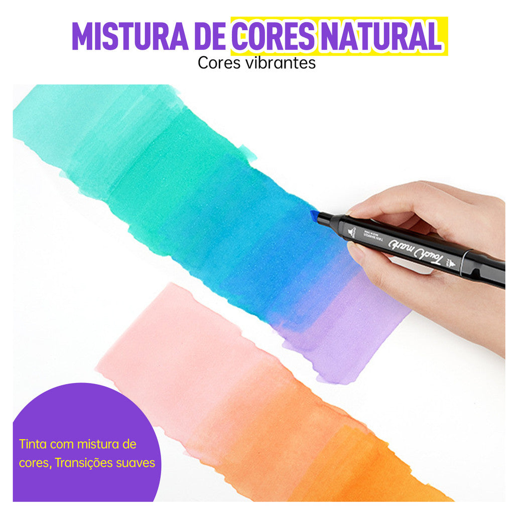 Caneta Marcadores com Ponta Dupla Touch 36 Cores + 3 Livro Bobbie Goods