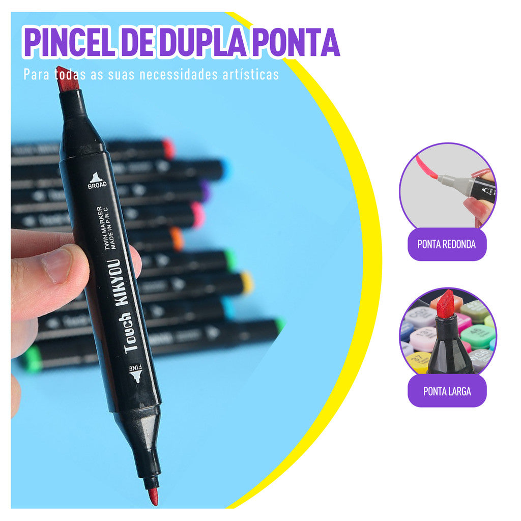 Caneta Marcadores com Ponta Dupla Touch 36 Cores + 3 Livro Bobbie Goods