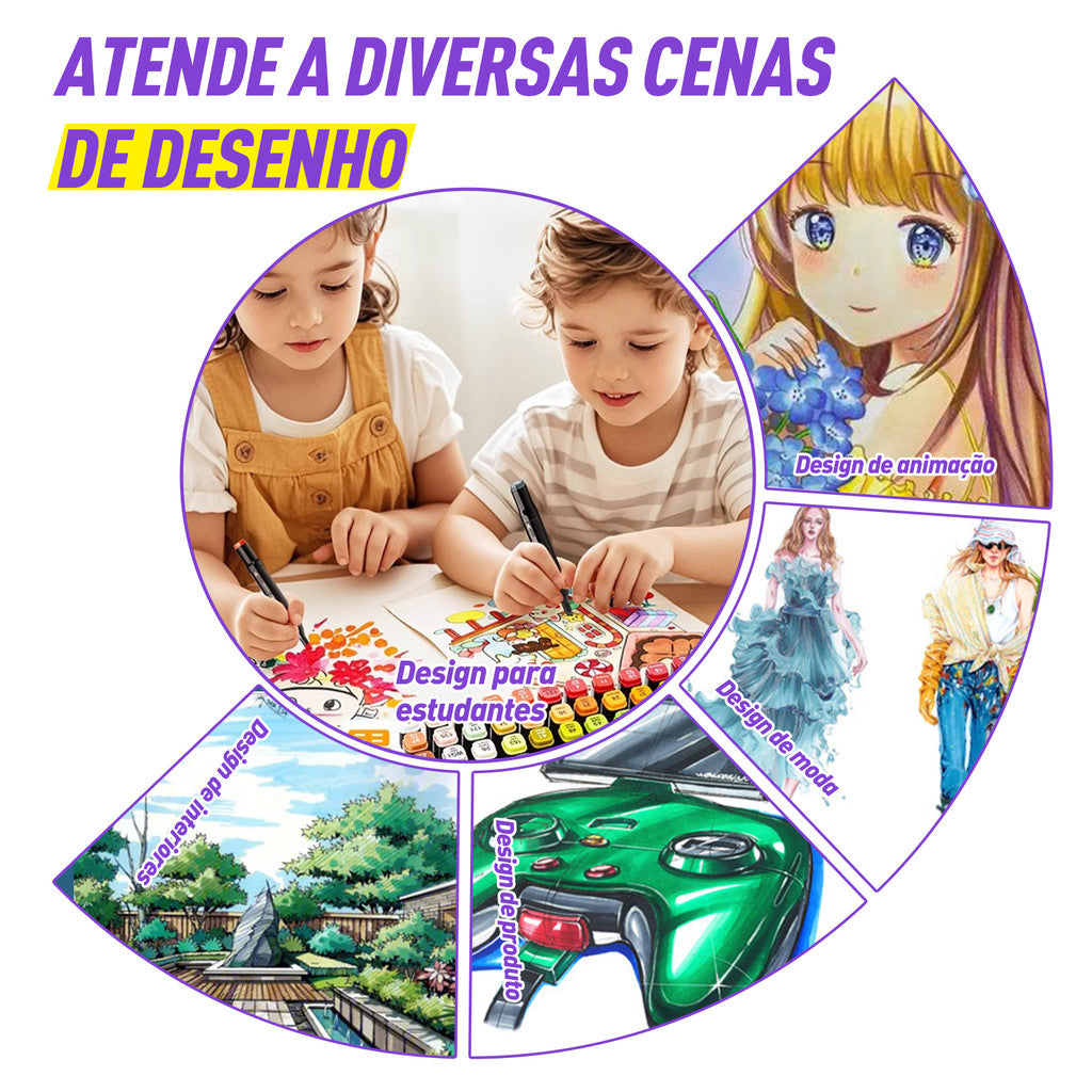 Caneta Marcadores com Ponta Dupla Touch 36 Cores + 3 Livro Bobbie Goods